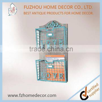 Decorative Metal Magazine Storage Holder With Wooden Board for Wall Decoration photo-2
