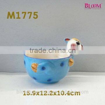 2014 lastest low price ceramic animal handle bowl