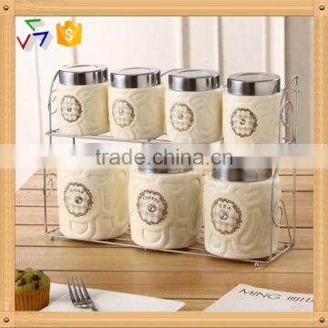 ceramic canister set with stainless metal stand
