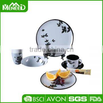 36pcs Two tone white & black melamine tableware, bamboo printed royal good quality dinner sets