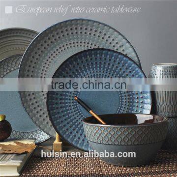 Embossing Vintage Style Porcerlain 16 Piece Ceramic Stoneware Dinner Set photo-5