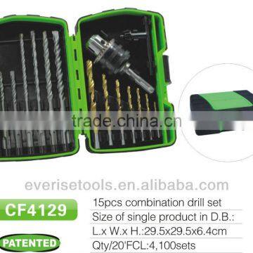 15pcs SDS drill bit and twist drill bit set in plastic case