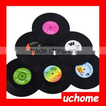 UCHOME 6pcs/Set Spinning Retro Vinyl CD Record Drinks Coasters