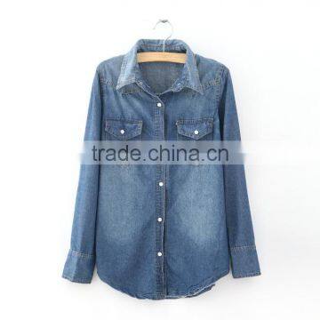 Cheap Long Sleeve 100% Cotton Women Denim Shirt