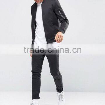Wholesale Best Price High Quality New Design Durable Ribbed Collar Cotton Spandex Black Casual Men Bomber Wind Jacket photo-4