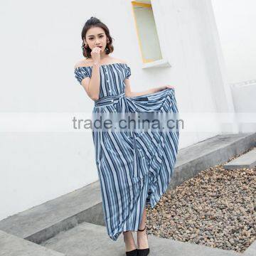 Maxnegio Beach Wear Striped Maxi Gril Casual Dress photo-2