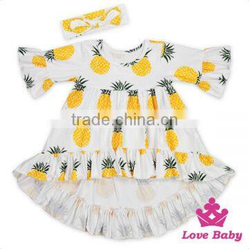 Yiwu Lovababy Kid Dress Short Front Long Behind With Same Fabric Bow Headband Latest Design Baby Frock photo-5