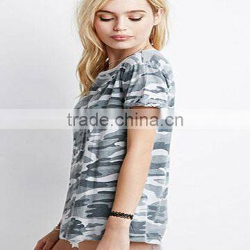 2015 Hot Sale Ladies Wear Short Sleeves Camo T-Shirt Round Neck Tee photo-3