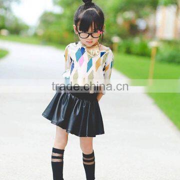 S64682A Western Style Children Black PU Leather Girls Skirts photo-2