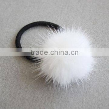 Myfur Luxury Pure White Real Mink Fur Pom Pom Hair Band Fashion Girl Fur Accessory