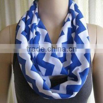 Royal Blue Chevron Infinity Double Loop Circle Scarf Cotton Blend Jersey Knit for Woman photo-2