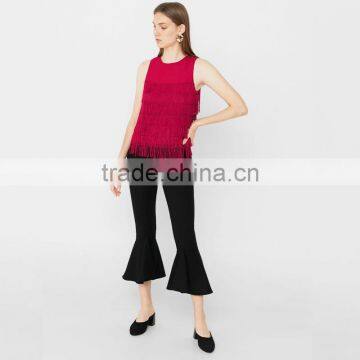 New in Fashionable Black Cropped Bell-bottom Pants for Women photo-3