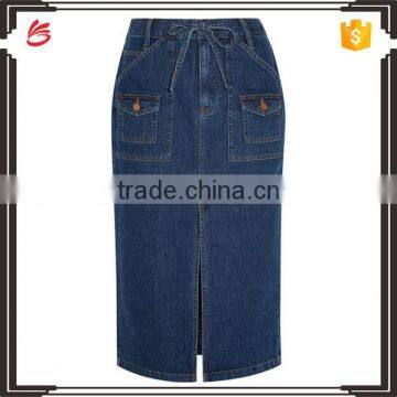 High quality latest model denim skirt high waist with belt long skirt