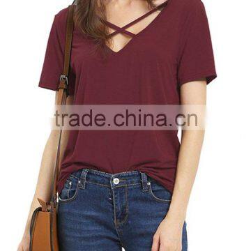 Women's Summer Tops Bandage V-Neck Casual Girls Tees T Shirt photo-2