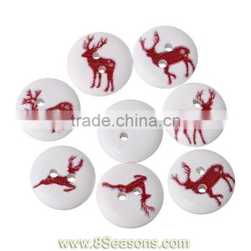 Wood Painting Sewing Buttons Scrapbooking Christmas Round 2 Holes Red Mixed Christmas Reindeer Pattern Print