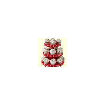 3 Tier Red Round Cupcake Display Stand For Displaying Cake Goods