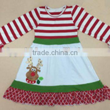 Hot sale stripe bell sleeve reindeer pattern christmas girls tunic dress