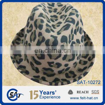 Leopard printed wool fedora hat