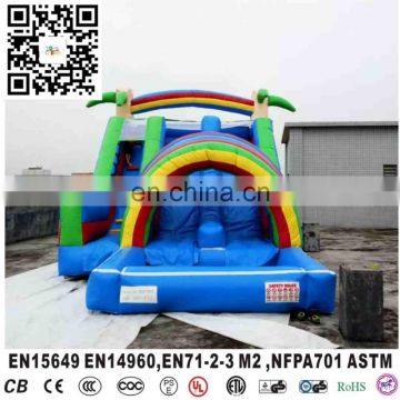 Rainbow style cheap inflatable slides with two slips for sale