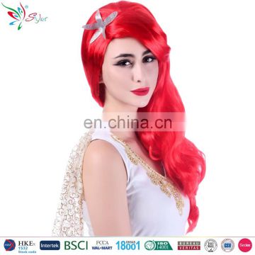 lady mermaid synthetic hair carnival party curly red wig