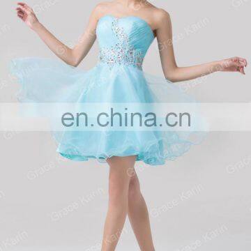Newest Design of Grace Karin Strapless Short Blue Cocktail Dresses With Shining Rhinestone CL6178