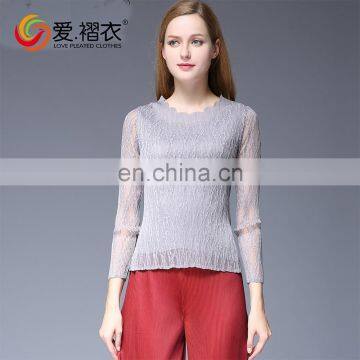 African Fancy Neck Lace Design Ladies Sexy Slim Blouses With Light Gray Lace photo-2