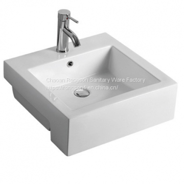 Ceramic semi bathroom square single hole white color hung basin sink with single hole