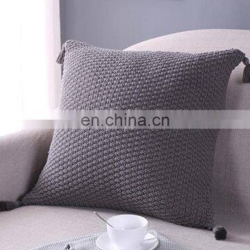 Solid Color Knit Square Cushion Cover Tassel Pillowcase photo-2