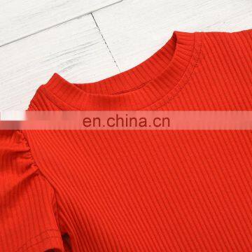 Plain Red Top and Rose Pattern Bell Bottom 2pcs Beautiful Baby Girl Boutique Suit photo-6