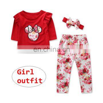 Baby Girl flower Print Outfit Toddler long sleeve tops + floral + headband Set Spring Autumn Clothing for 0-3Y