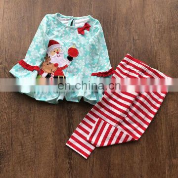 2019 Winter Christmas Kids Baby Girl Santa Dress Tops Striped Pants Set Outfits Xmas Clothes New Style Suit Explosion Printed