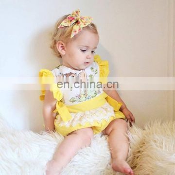 Free Ship Newborn Baby Girls Fairy Lace Yellow Romper Bow Deer Jumpsuit Sunsuit Outfit Cute Summer Clothes photo-4