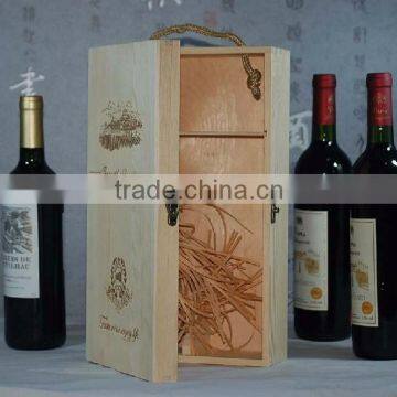 Natural color unfinished solid wooden wine box,wine bottle boxes wood with handle