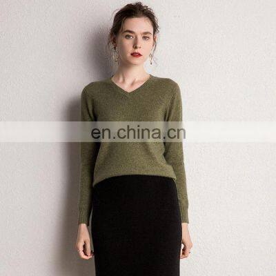 Mreino Вязаный классический вязаный пуловер из шерсти cashmere с открытым вырезом V-образного горла photo-2