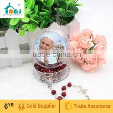 Papa Francesco scented wood beads rosary with case