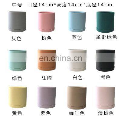 Outdoor Indoor Garden Nordic Round Cylinder Ceramic Terracotta Succulent Plant Planter Flower Pots With Drainage Hole and Saucer photo-4
