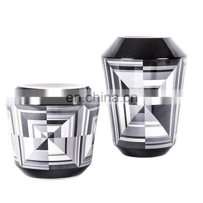 Luxury American Style Decal Decorative Flower Arrangement Black and White Ceramic Vase for Home Decor photo-2