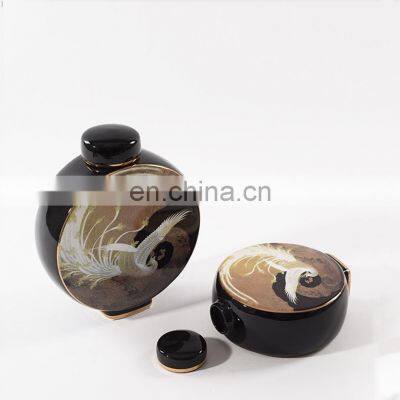 Decoretion Home Vase Crane Pattern Round Ceramic Modern Luxury Chinese for Living Room Home Decorations.gifts