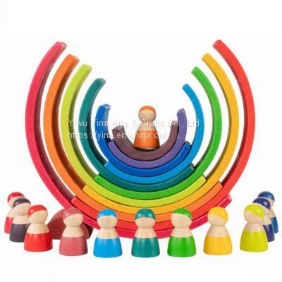 Educational Grimms Natural Wooden Stacking Toys Large Rainbow Building Blocks for Kids photo-3