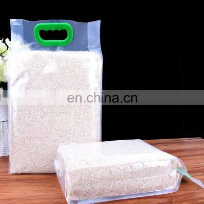 Food Grade Laminated Material Transparent PA/PE Plastic Rice Packaging 2.5kg 5kg Size Vacuum Rice Bags With Handle Accept Print photo-2