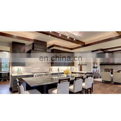 Luxury Marble Counter Top Solid Wood Black Kitchen Cabinet Furniture With Kitchen Island