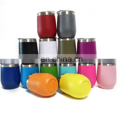 Wine tumbler stainless steel cups egg shaped 12oz double wall tumblers coffee cups in bulk