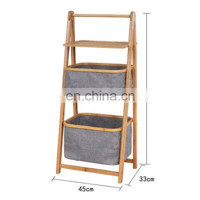 3 Tier Collapsible Bamboo Laundry Basket Hamper with 3 Linen Fabric Box Laundry Basket