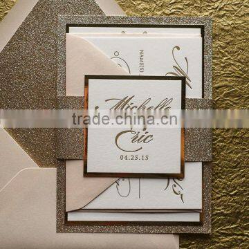 2016 Fancy Ornate Package die cut blush and gold glitter letterpress wedding invitation                        
                                                Quality Choice