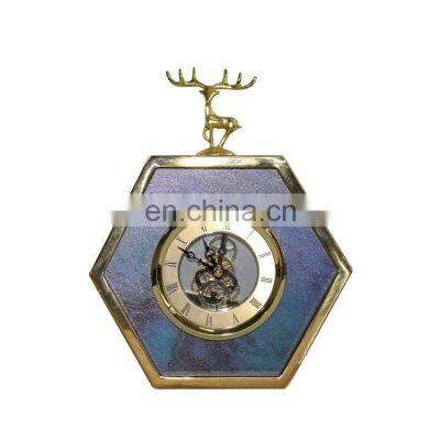 Elk Agate Hexagon Decorative Desk Table Clock