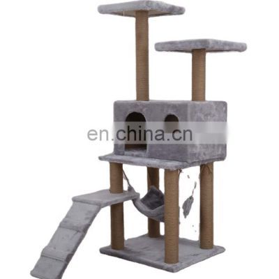 Wholesale Customize Simple Wooden Cat Tower Tree Cat Scratcher with Feather Teaser toy