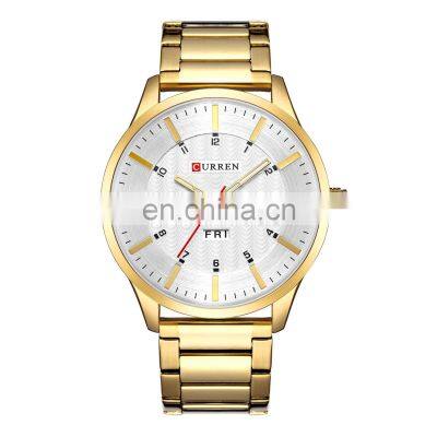 CURREN Top Brand Men's Watch Solid Steel Band Week Calendar Watch Quartz Men's Gold Watch