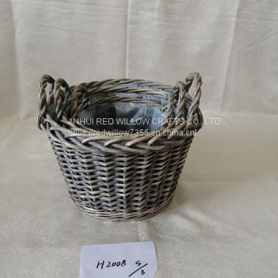 Round Wicker Basket With Plastic Liner For Planters And Flower Pot Outdoor Use