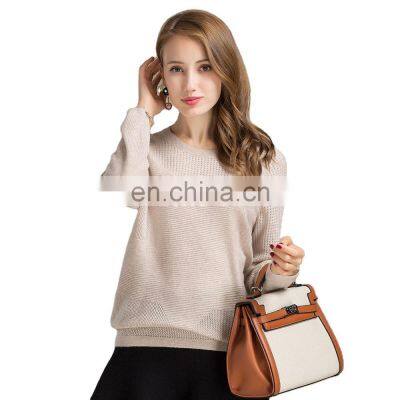 2024 Custom Women's Jumper 100% Cashmere Crew Neck Sweater Knitted with Solid Pattern for Winter Season OEM Service Available