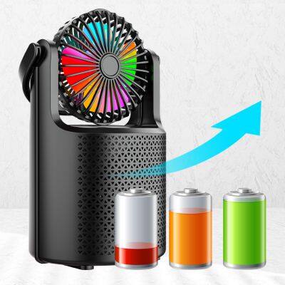 4 In 1 Portable Led Light Usb Tf Colorful Speaker Wireless Speaker Mini Fan Blue tooth Karaoke Mic Speaker